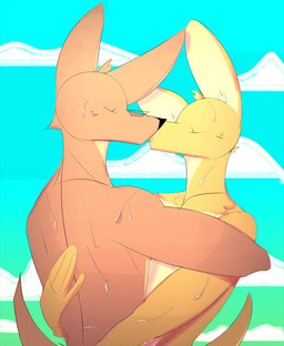 anthro blush bodily_fluids cloud duo eyewear fur glasses kissing male male/male nude romantic romantic_couple sunset sweat tigertooth fox_(tigertooth) wolf_(tigertooth) canid canine canis mammal wolf 2018 digital_media_(artwork) hi_res
