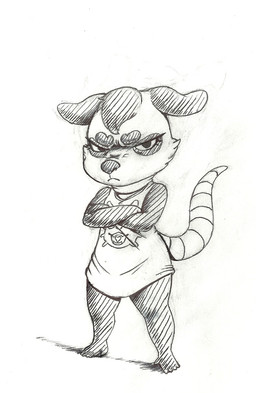 anthro biped crossed_arms eyelashes female frown grumpy solo standing young mon311 poppy_opossum lily_opossum american_opossum mammal marsupial virginia_opossum greyscale hi_res monochrome