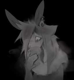 anthro confusion ear_piercing ear_ring faeiyomi_(faeiyomi) hand_on_tentacle infatuation male oral oral_penetration penetration piercing ring_piercing solo sucking_tentacles tentacle_in_mouth tentacle_penetration tentacles wide_eyed faeiyomi greyscale hi_res monochrome