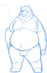 anthro belly big_belly bulge clothing detailed_bulge kemono male moobs navel nipples overweight overweight_male scar solo underwear bear_2key mihoyo zenless_zone_zero ben_bigger bear mammal 2022 blue_and_white hi_res monochrome sketch