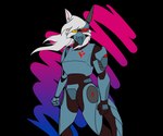 6:5 absurd_res alpha_channel alteredkrimson armor bat bisexual_pride_colors female hair hi_res hybrid kugar_(alteredkrimson) lgbt_pride long_hair looking_at_viewer mammal pride_colors prosthetic prosthetic_limb solo vakura_(alteredkrimson)