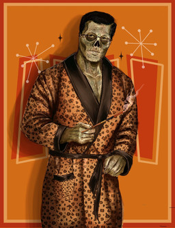 abstract_background black_hair cigarette cigarette_holder clothing eyewear glasses googie_aesthetic hair leopard_print_clothing looking_at_viewer male missing_nose necrosis robe solo wearing_glasses what nuclearconsole fallout microsoft the_good_doctor_(nuclearconsole) ghoul_(fallout) humanoid 2026 english_description hi_res