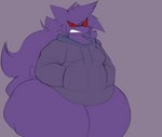 angry anthro bottomless clenched_teeth clothed clothing grey_background hands_in_both_pockets hoodie huge_thighs male no_underwear obese overweight partially_clothed red_sclera simple_background solo teeth thick_thighs topwear wide_hips xytora nintendo pokemon toramaki_(xytora) generation_1_pokemon gengar pokemon_(species) 2022 digital_media_(artwork) hi_res