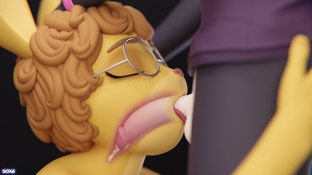 anthro balls black_body bodily_fluids bracelet clothing cum cum_inside curly_hair deep_throat depth_of_field duo eyes_closed eyewear fellatio freckled_face freckles genital_fluids genitals glasses hair internal internal_oral jewelry male male/male oral oral_penetration orange_hair penetration penile penis purple_clothing purple_shirt purple_t-shirt purple_topwear sex shirt t-shirt tongue tongue_out tongue_out_fellatio topwear white_body yellow_body sox6 lagomorph leporid mammal rabbit 16:9 3d_(artwork) blender_(artwork) blender_cycles_(artwork) digital_media_(artwork) hi_res watermark widescreen