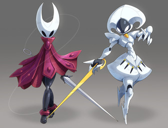 biped claws duo female front_view looking_at_viewer machine melee_weapon plantigrade pose sword weapon white_body ultimatemaverickx capcom hollow_knight:_silksong hollow_knight_(franchise) mega_man_(series) mega_man_zero team_cherry hornet_(hollow_knight) lace_(hollow_knight:_silksong) arthropod robot 2025 cel_shading crossover digital_media_(artwork) digital_painting_(artwork) full-length_portrait hi_res painting_(artwork) portrait shaded