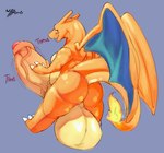 anthro balls big_balls big_penis foreskin genitals huge_balls huge_penis humanoid_genitalia humanoid_penis hyper hyper_balls hyper_genitalia hyper_penis male penis simple_background slightly_chubby solo tail text throbbing throbbing_penis wings wyth mythology nintendo pokemon charizard dragon generation_1_pokemon mythological_creature mythological_scalie pokemon_(species) scalie