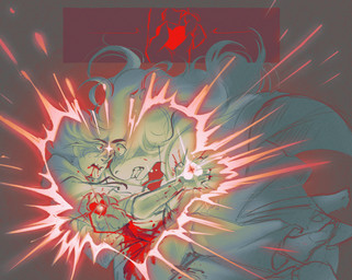 ambiguous_gender anthro blood blood_drip blood_from_mouth blood_in_mouth bodily_fluids claws clothed clothing dripping duo female hair hollow_body long_hair outline scales scar silhouette soul sparks star sweat tears text unusual_anatomy wounded thelostmoongazer deltarune mythology undertale_(series) kris_dreemurr susie_(deltarune) dragon human mammal monster mythological_creature mythological_scalie scalie soul_(undertale) comic english_text