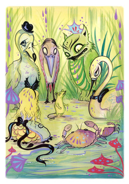 ambiguous_gender clothed clothing eyelashes eyeshadow feathered_wings feathers female feral group hair hat headgear headwear makeup micro wings camille_rose_garcia alice_in_wonderland alice_(alice_in_wonderland) anatid anseriform anserine arthropod avian bird columbid crab crustacean decapod dodo human malacostracan mammal mouse murid murine owl recently_extinct_species rodent swan hi_res