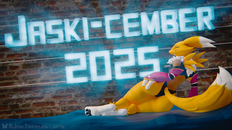 ankle_tuft anthro arm_tuft armwear backless_clothing bedding big_butt black_clothing black_leotard blanket breasts brick_wall bridal_gauntlets butt butt_grab cheek_tuft claws clothing curling_toes curvy_figure dipstick_ears dipstick_tail dutch_angle ear_markings eyes_closed facial_markings facial_tuft feet female finger_claws fur glowing grin hand_on_butt head_markings head_tilt leg_tuft leotard looking_at_viewer looking_back markings multicolored_body multicolored_ears multicolored_fur neck_tuft neon_lights pawpads paws pose presenting presenting_hindquarters reclining shoulder_tuft smile solo tail tail_markings tattoo text thick_thighs toe_claws toes tuft two_tone_body two_tone_fur wall_(structure) wedgie white_body white_fur wide_hipped_anthro wide_hipped_female wide_hips yellow_body yellow_fur jaskitohura bandai_namco bluesky_(social_media) digimon digimon_(species) renamon 16:9 2025 3d_(artwork) 4k absurd_res digital_media_(artwork) hi_res pinup promotional_material widescreen