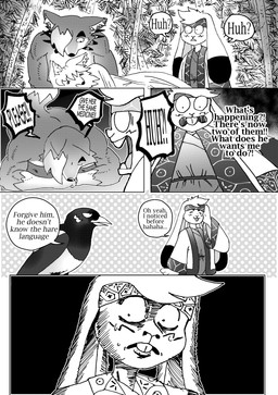 ainu_clothing anthro barefoot begging begging_pose big_ears big_feet bodily_fluids bone bottomwear bowing bra bridal_carry bubble carrying_another clothing collar countershade_face countershade_fur countershade_torso countershading dialogue feathers feet fireplace footwear fur kerchief leg_markings male markings muscular muscular_anthro muscular_male plant pose scared shocked skirt skull snot snot_bubble socks_(marking) sweat sweatdrop text tree underwear efradraws northwind_(efradraws) isepo_(efradraws) kasni_(efradraws) n'tal_(northwind) uspul_(efradraws) avian bird canid canine canis corvid lagomorph leporid magpie_(corvid) mammal oscine passerine rabbit wolf absurd_res black_and_white comic digital_media_(artwork) english_text halftone hi_res monochrome