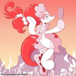 anthro female fur hair hand_mirror mirror nude outside red_hair solo text water white_body white_fur fuf nintendo pokemon generation_7_pokemon marine pokemon_(species) primarina 1:1 digital_media_(artwork) hi_res shaded url