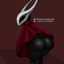 2_horns biped black_eyes butt clothing female glistening glistening_body horn mask presenting presenting_hindquarters red_clothing solo text pinkbluensfw hollow_knight_(franchise) team_cherry hornet_(hollow_knight) arthropod humanoid 1:1 hi_res url