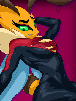 antennae_(anatomy) anthro arthropod_abdomen back_arch big_butt bite biting_lip bodysuit breasts butt clothing cosplay eyebrows eyelashes fangs female fur glistening glistening_clothing gradient_background green_eyes hand_on_head insect_wings looking_at_viewer pointy_nose raised_eyebrow ribs side_view simple_background sitting skinsuit small_breasts small_waist smile smiling_at_viewer solo superman_logo teasing teasing_viewer teeth thick_thighs tight_clothing wings yellow_body painting_nyxie dc_comics nyxie_(painting_nyxie) supergirl arthropod bee hymenopteran insect 3:4 absurd_res digital_drawing_(artwork) digital_media_(artwork) hi_res