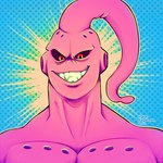 black_sclera blue_background front_view furrowed_brow gums light male male_humanoid not_furry pecs pink_body pink_skin red_eyes sharp_teeth simple_background solo teeth chotpot dragon_ball majin_buu super_buu alien alien_humanoid humanoid majin 1:1 2021 artist_name bust_portrait colored dated digital_drawing_(artwork) digital_media_(artwork) english_description lighting portrait shaded