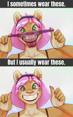 anthro clothing eyelashes female green_eyes grin hair humor long_eyelashes panties piercing pink_hair silly smile smiling_at_viewer solo text text_on_clothing underwear nitska_bastet panties_trend nitska felid lion mammal pantherine absurd_res adobe_photoshop_(artwork) digital_drawing_(artwork) digital_media_(artwork) english_text hi_res meme