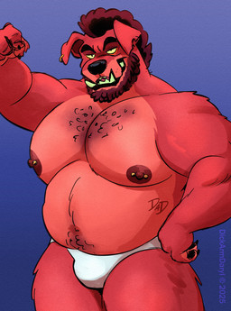 anthro areola beard belly big_muscles big_pecs biped body_hair briefs bulge chest_hair clothing ear_piercing ear_ring erect_nipples eyebrows facial_hair floppy_ears fur half-closed_eyes hand_on_hip looking_at_viewer male musclegut muscular muscular_male narrowed_eyes nipple_piercing nipples pecs piercing pose raised_arm red_body red_fur ring_piercing sharp_teeth simple_background smile smirk smug snaggle_tooth solo teeth text thick_eyebrows tusks underbite underwear conditional_dnp dickarmdaryl dog_daryl_(dickarmdaryl) canid canine canis domestic_dog mammal pit_bull pitador artist_name colored_sketch digital_drawing_(artwork) digital_media_(artwork) half-length_portrait hi_res portrait shaded signature simple_shading sketch