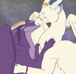 abstract_background ambiguous/ambiguous ambiguous_gender bracelet cheek_tuft claws duo eyes_closed eyewear facial_tuft feral fur glasses holding_another horn horn_jewelry horn_ring jewelry kissing membrane_(anatomy) membranous_wings pawpads purple_body purple_scales ring_(jewelry) scales simple_background tender tuft white_body white_scales wings yaroul european_mythology mythology kodardragon_(character) malik dragon mythological_creature mythological_scalie scalie western_dragon 2016 hi_res