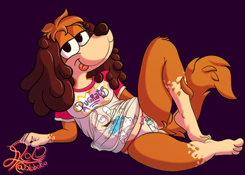 adolescent anthro bedroom_eyes bodily_fluids bottomless bottomless_anthro camel_toe clothed clothing erect_nipples female food genital_fluids inviting_to_sex jelly_(food) looking_at_viewer narrowed_eyes nipples panties paws seductive simple_background solo spread_legs spreading underwear vaginal_fluids vaginal_fluids_through_clothing wet wet_clothing young young_anthro young_female conditional_dnp lobofeo nickelodeon rugrats tommy_pickles canid canine canis domestic_dog mammal absurd_res hi_res
