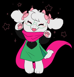 anthro barefoot black_sleeves blush clothed clothed_anthro clothing eyes_closed eyeshadow feet floppy_ears fur green_clothing green_robe handpaw heart_clothing heart_symbol lop_ears makeup male pawpads paws pink_bow pink_eyeshadow pink_scarf robe scarf solo white_body white_fur m0n0m0nk11 deltarune undertale_(series) ralsei bovid caprine goat mammal