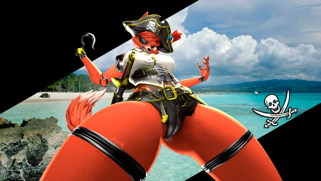 anthro beach belt big_breasts black_clothing black_panties black_underwear breasts camel_toe clothing corset crossgender day eye_patch eyewear female fur grin grinning_at_viewer hair hook hook_hand lingerie lips looking_at_viewer machine melee_weapon mtf_crossgender navel outside panties photo_background pirate pirate_hat pirate_outfit red_body red_fur red_hair scabbard sharp_teeth shirt short_hair smile smiling_at_viewer solo spread_legs spreading sword tail teeth thick_lips topwear underwear weapon white_clothing white_shirt white_topwear wide_hips yellow_eyes zelyonka mayosplash_(modeler) five_nights_at_freddy's scottgames foxy_(fnaf) animatronic canid canine fox mammal robot robot_anthro 16:9 2026 3d_(artwork) 4k absurd_res digital_media_(artwork) hi_res mixed_media photography_(artwork) source_filmmaker_(artwork) watermark widescreen