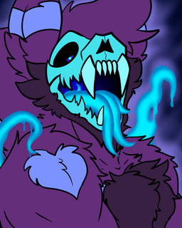 anthro bone chest_tuft fangs fur male multi_tongue muscular open_mouth simple_background skull skull_head solo teeth tentacle_tongue tentacles tongue tuft redgreenfluffball zach_snowfox canid canine canis ghost mammal spirit wolf 4:5 absurd_res digital_media_(artwork) hi_res