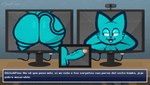 anthro bouncing_penis computer desk electronics erection furniture genitals humanoid_genitalia humanoid_penis male nude penis solo table tablet text vein veiny_penis bonguitoweon domestic_cat felid feline felis mammal animated short_playtime spanish_text