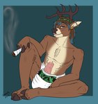 anthro antlers biped bodily_fluids clean_diaper clothed clothing diaper drugs ear_piercing erection fur genital_fluids genitals hair horn industrial_piercing kerchief leaking_precum looking_at_viewer male marijuana marijuana_blunt penis piercing precum simple_background sitting smoking smoking_marijuana solo wearing_diaper camboody hirsche_(diaperedglowwolf) deer mammal 2015 dated digital_drawing_(artwork) digital_media_(artwork) hi_res signature