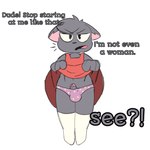 angry anthro bottomwear clothed clothing clothing_lift crossdressing dialogue genitals looking_at_viewer male penis simple_background skirt skirt_lift solo underwear white_background mailobean domestic_cat felid feline felis mammal hi_res