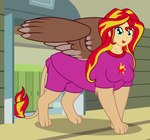 animal_body clothing exposure_variation female feral humanoid_face looking_at_viewer monster_girl_(genre) solo badumsquish equestria_girls friendship_is_magic hasbro my_little_pony mythology sunset_shimmer_(eg) animal_humanoid felid humanoid mammal mythological_creature mythological_sphinx 2016 absurd_res hi_res