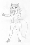 anthro bottomwear clothing female footwear high_heels necktie pants shoes solo suit sinaherib eliza_gardis canid canine fox mammal red_fox true_fox absurd_res hi_res monochrome traditional_media_(artwork)