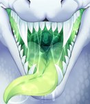 ambiguous_form ambiguous_gender bodily_fluids drooling fangs front_view gradient_tongue green_insides green_tongue mouth_shot open_mouth saliva saliva_on_chin saliva_on_tongue saliva_string sharp_teeth solo teeth tongue tongue_out unsigned uvula white_body santanahoffman