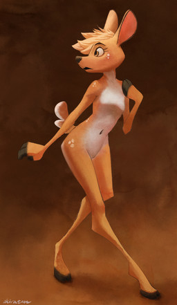anthro barefoot biped black_hooves black_nose blonde_hair breasts casual_nudity cleavage clothed clothing cloven_hooves countershade_fur countershade_neck countershade_torso countershading eyebrows eyelashes featureless_breasts featureless_crotch feet female fingers fur hair hoof_hands hooved_fingers hooves looking_back markings navel nude orange_body orange_fur philtrum scut_tail short_tail skinny small_breasts solo spots spotted_body spotted_face spotted_fur spotted_hips spotted_markings spotted_shoulders standing tail worried akiratan daphne_(caffeinerabbit) cervine deer mammal full-length_portrait hi_res portrait signature source_request unavailable_at_source