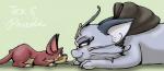 back_bow duo female feral fur male male/female neck_bow open_mouth red_body red_fur simple_background size_difference whiskers tekandprieda_(artist) nintendo pokemon prieda_(tekandprieda) tek_(tekandprieda) alolan_form alolan_meowth domestic_cat felid feline felis generation_1_pokemon generation_7_pokemon mammal mouse murid murine pokemon_(species) rat rattata regional_form_(pokemon) rodent