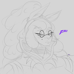anthro clothed clothing eyewear female fully_clothed fur glasses hair high_ponytail jewelry long_ears long_hair looking_at_another magic_user markings mole_(marking) neck_ring necklace ponytail robe royalty scholar serious shawl simple_background solo tied_hair wool_(fur) wool_hair warooden zuriel_von_huldenfeld_(warooden) alpaca camelid mammal 1:1 absurd_res bust_portrait digital_drawing_(artwork) digital_media_(artwork) hi_res monochrome portrait