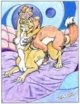 1998 ambiguous_penetration bed blonde_hair breast_grab breasts canid canid_taur canine canine_taur chakat chakona_space cougar dipstick_tail duo entwined_tails eyes_closed felid felid_taur feline fox fox_taur from_behind_position fur furniture garrek genitals gloves_(marking) goldfur grabbing_from_behind grabbing_sheets gynomorph gynomorph/male hair hand_on_breast herm_(lore) intersex intersex/male interspecies leg_markings licking male mammal mammal_taur markings mounting multicolored_tail nude on_bed open_mouth open_smile orange_body orange_fur penetration penis sex smile socks_(marking) steamfox tail tail_coil tail_markings taur taur_on_taur tongue tongue_out yellow_body yellow_fur