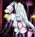 animal_genitalia anthro bdsm blush bondage bound clothed clothing crossdressing femboy fur genitals latex legwear male penis restraints rope rope_bondage solo stockings tail thigh_highs franset mythology kalmor dragon mythological_creature mythological_scalie scalie 2019 digital_media_(artwork)