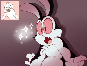 anthro black_body black_ears black_fur chest_tuft fangs fur long_ears male multicolored_body multicolored_fur red_eyes red_sclera sharp_teeth solo star surprised teeth three-quarter_view tongue tuft two_tone_body two_tone_fur white_body white_fur white_nose white_tuft 8-bit-britt bunnicula_(series) bunnicula lagomorph leporid mammal rabbit vampire 2017 digital_media_(artwork)