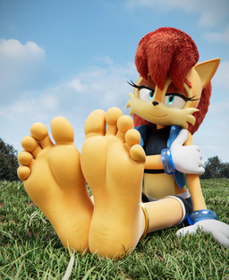 5_toes anthro barefoot blue_clothing blue_topwear blue_vest clothing feet female gloves hair handwear outside smile soles solo toes topwear vest white_clothing white_gloves white_handwear feetymcfoot sega sonic_the_hedgehog_(series) sally_acorn mammal rodent sciurid tree_squirrel 3d_(artwork) absurd_res digital_media_(artwork) hi_res