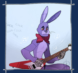 anthro electric_guitar guitar machine musical_instrument plucked_string_instrument solo string_instrument leenah five_nights_at_freddy's scottgames bonnie_(fnaf) animatronic lagomorph leporid mammal rabbit robot 2015 alpha_channel