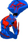 anthro arm_spikes blue_body blue_fur fur fusion licking licking_lips licking_own_lips male markings muscular muscular_male red_eyes red_markings simple_background solo spikes spikes_(anatomy) tongue tongue_out white_background anonymous_artist anonymous_colorist dreamworks marvel puss_in_boots_(franchise) sony_corporation sony_pictures spider-man:_spider-verse spider-man_(series) death_(puss_in_boots) miguel_o'hara spiderman_2099_(character) canid canine canis mammal wolf 2023 crossover hi_res