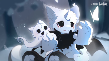 1_horn anthro bared_fangs black_body black_eyes black_fur bodily_fluids cute_fangs duo fangs fur horn kemono male music nude_anthro nude_male safe_nudity scared skin_fangs slim_anthro slim_male solo_focus tears teeth white_body white_fur white_horn hlg7777 ambient_arthropod ambient_butterfly ambient_insect domestic_cat felid feline felis ghost mammal spirit 2d_animation animated hi_res motion_tweening short_playtime sound video