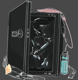 anthro biped black_background black_latex bound cellphone clothing electronics encasement feeding_tube gimp gimp_mask latex latex_clothing latex_skinsuit male mask medical_instrument phone post-it_note rebreather scientific_instrument simple_background skinsuit slim_anthro slim_male slim_sub smartphone solo submissive submissive_anthro submissive_male tape tight_clothing vault iniratua canid canine canis mammal wolf 2024 absurd_res hi_res