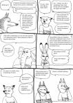 2016 anthro bernielover black_and_white canid canine canis clothed clothing comic dialogue disney elephant elephantid english_text female fox francine_pennington group half-closed_eyes hi_res inside judy_hopps lagomorph leporid looking_down male mammal monochrome narrowed_eyes nick_wilde officer_fangmeyer officer_wolfard proboscidean rabbit red_fox simple_background sitting smile text true_fox trunk white_background wolf zootopia