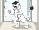 animal_genitalia animal_penis anthro anthro_to_feral balls bathroom biped black_body black_fur black_nose crouching digitigrade feline_genitalia feline_penis floor fur genitals male mane mid_transformation motion_lines nude onomatopoeia open_mouth pawpads paws penis pink_pawpads solo sound_effects standing tail text tile tile_floor transformation tuft white_body white_fur fox0808 felid lion mammal pantherine 2014 colored english_text