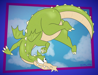 anthro belly butt claws cloud glistening glistening_butt glistening_tail green_body green_scales long_neck male multicolored_body pear-shaped_figure scales sharp_teeth sky solo spines tan_belly teeth toony two_tone_body upside_down wide_hips wings gavanzude cuphead_(game) mythology studio_mdhr grim_matchstick dragon mythological_creature mythological_scalie scalie alternate_version_at_paywall digital_drawing_(artwork) digital_media_(artwork) hi_res signature