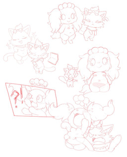 accessory anthro belly belly_grab belly_size_difference big_belly blush blush_lines bouncing_belly bouncing_breasts bow_ribbon breast_envy breast_size_difference breasts claws cross-popping_vein digitigrade duo emanata envy eyelashes fangs fantasy featureless_crotch featureless_feet featureless_hands feet female floppy_ears fluffy fluffy_ears fluffy_tail frown glistening glistening_eyes hair hair_accessory hair_bow hair_ribbon hand_on_own_belly insecure interrobang laugh medium_breasts overweight overweight_anthro overweight_female ribbons semi-anthro shortstack shortstack_female smile surprised tail teeth thick_thighs wide_hips box_(hajimeyou654) jewelpet sanrio sega sega_fave diana_(jewelpet) sapphie_(jewelpet) bird_dog canid canine canis cavalier_king_charles_spaniel domestic_cat domestic_dog felid feline felis hunting_dog mammal munchkin_cat spaniel toy_dog 2025 comic hi_res monochrome red_and_white sketch