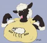 anthro big_breasts breasts brown_eyes female gesture grey_background hand_gesture huge_breasts looking_at_viewer nipple_outline pink_tongue pointing simple_background solo tongue tongue_out kencougr asdfmovie beep_beep_i'm_a_sheep molly_mcalister bovid caprine domestic_sheep mammal sheep 2017 bust_portrait meme portrait