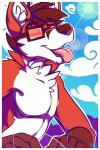 anthro chest_tuft eyes_closed eyewear fur glasses hair male open_mouth solo sun tongue tongue_out tuft higsby canid canine fox mammal 2016 2:3 hi_res