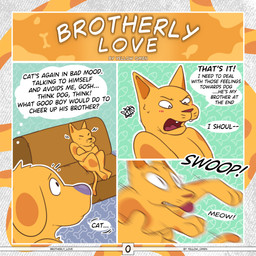 4_fingers annoyed anthro blue_nose blush blush_lines bodily_fluids bone brown_body brown_fur cat_tail comic_panel dialogue duo fingers floppy_ears fur good_boy grumpy lifting_partner male male/male markings open_mouth orange_body outline pattern_background pointy_ears red_nose simple_background speech_bubble spots spotted_body spotted_fur sweat tail teeth text tongue whiskers white_outline worried worried_look yellow_body yellow_omen catdog_(series) nickelodeon caninius_dog felinius_cat animal_humanoid canid canine canis cat_humanoid domestic_cat domestic_dog felid felid_humanoid feline feline_humanoid felis fish humanoid hybrid mammal mammal_humanoid marine 1:1 2025 artist_name colored comic cover cover_art cover_page digital_drawing_(artwork) digital_media_(artwork) english_text first_page hi_res multiple_scenes brother_(lore) brothers_(lore) incest_(lore) sibling_(lore)