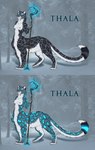 blue_eyes female glowing glowing_spots magic nipples nude pink_nipples solo spots staff ascar_angainor felid felid_taur mammal mammal_taur pantherine pantherine_taur snow_leopard snow_leopard_taur taur absurd_res digital_media_(artwork) hi_res